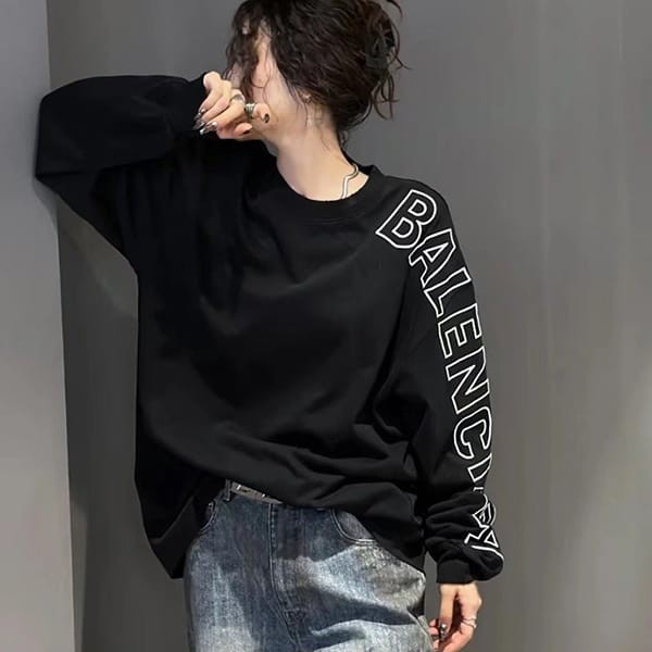 すぐ届くバレンシアガ 長袖アウトライン オーバーサイズ Tシャツ 偽物 2色 739027TOVV69034